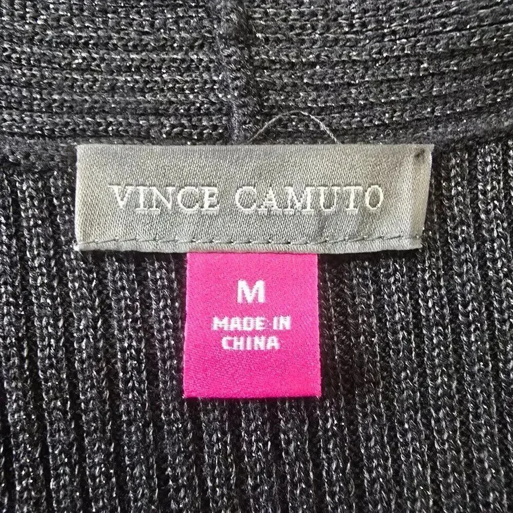 Vince Camuto Womens Rib Knit Open Front Cardigan Black Metallic Shimmer Size M